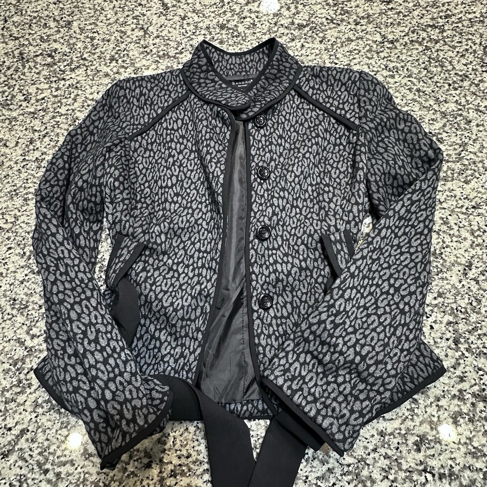 Sandro Women's Animal Print Jacket Size Small With Tie Waist Office Siren Career - Picture 4 of 10